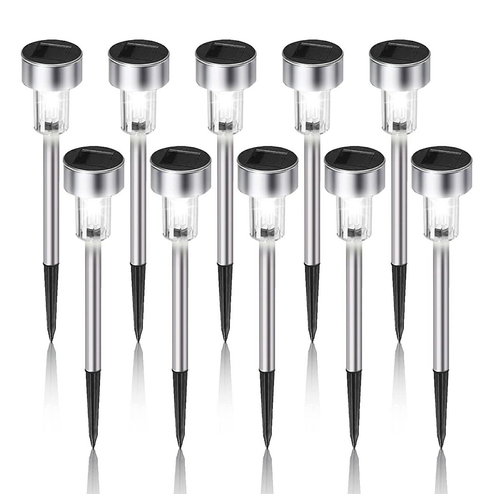 

10PCS Solar Stainless Steel LED Landscape Lights 5.5cm Diameter Garden Lawn Path Stake Lamps Warm Light