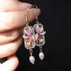 Orchid Earrings: Pink & Blue Song Dynasty-Inspired Cheongsam, Classical High-End Style.