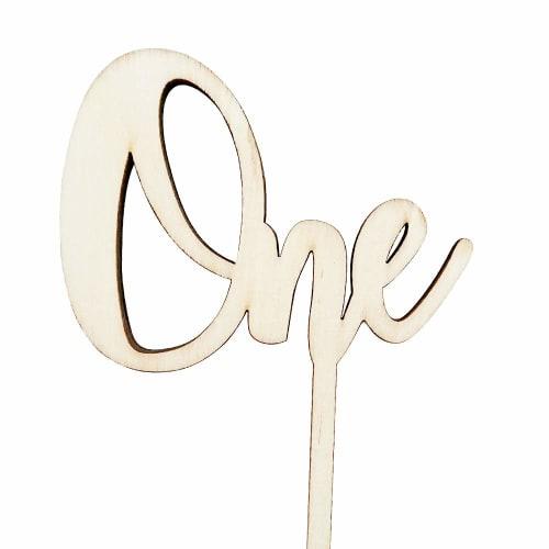 Regalo 1st Birthday Cake Topper, Wooden Cake Decoration Pick, Smash Cake (One, Natural)