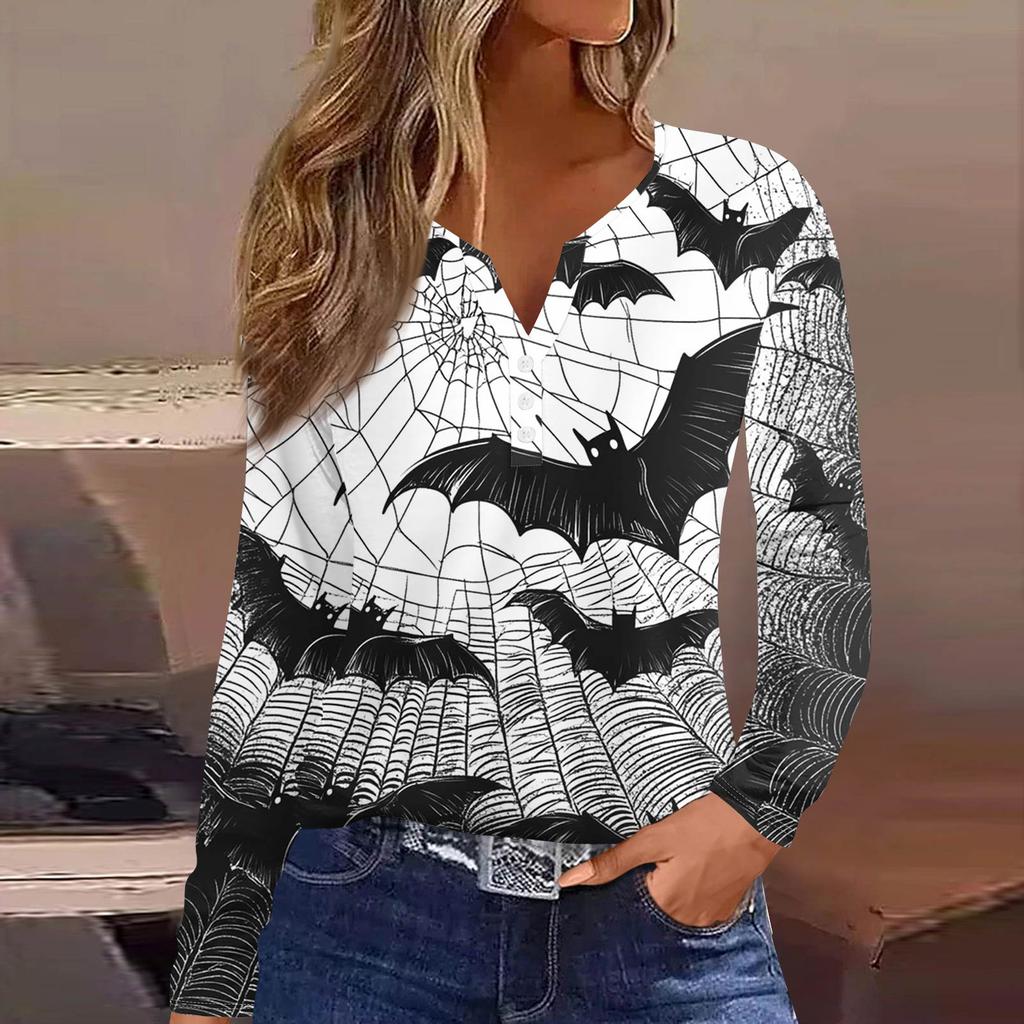 Women's T Shirt Tee Button Long Sleeve Daily Weekend Fashion Basic V- Neck Regular Top