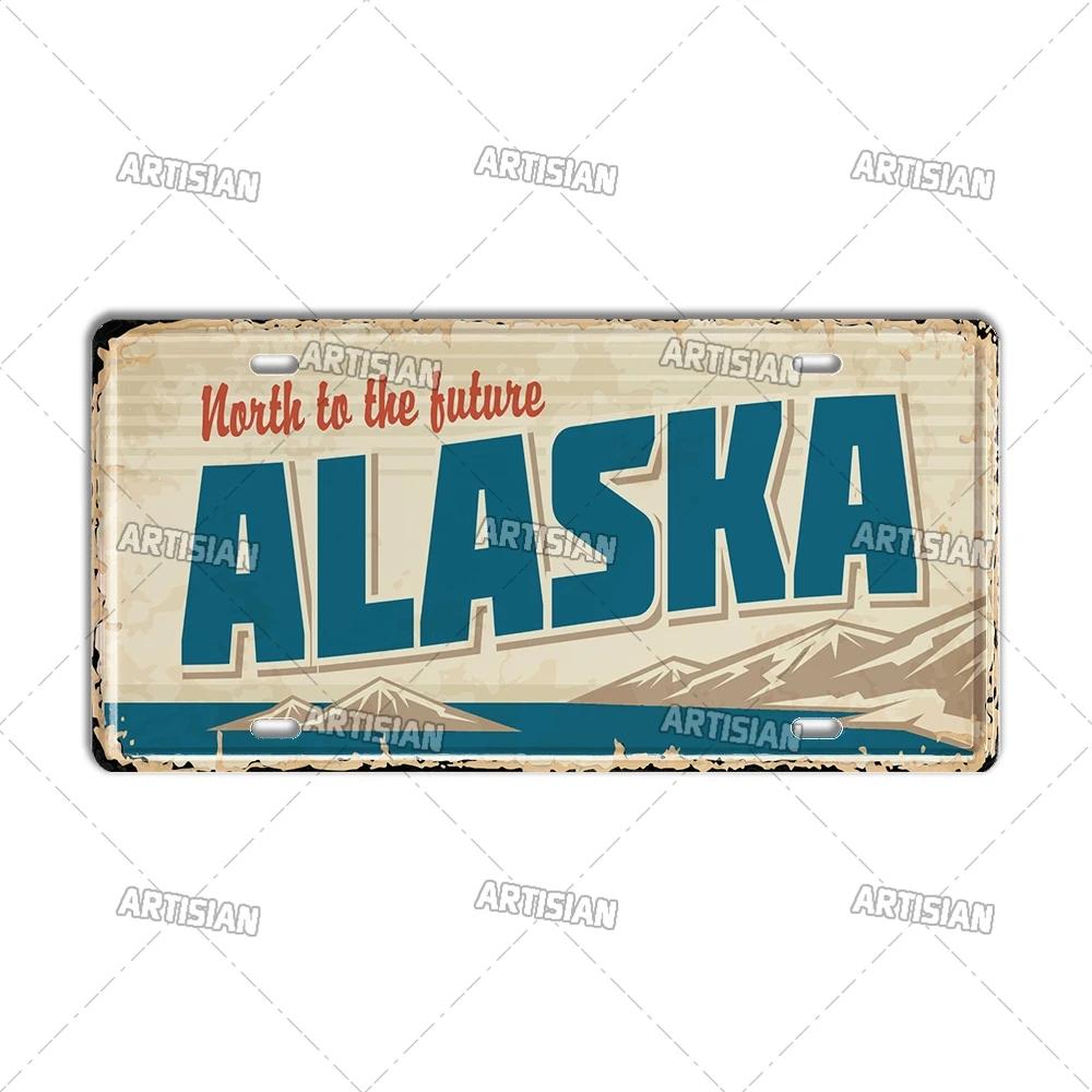 Artisian USA Car Plate Landmark Tin Sign US City State Metal Plaque Wall Decor Garage Bar Pub Club Hotel Cafe Kitchen Home
