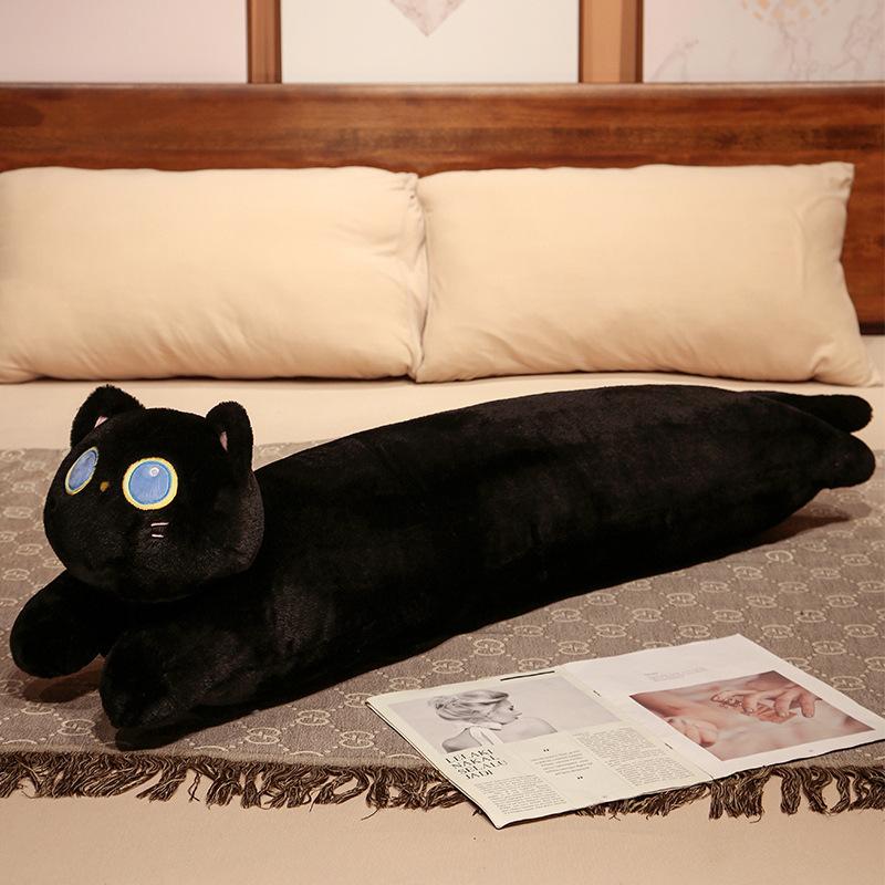 Japanese Fat Cat Plush Toy Doll Cute Black Cat Long Throw Pillow Children'S Bed Sleeping Kitten Doll Woman