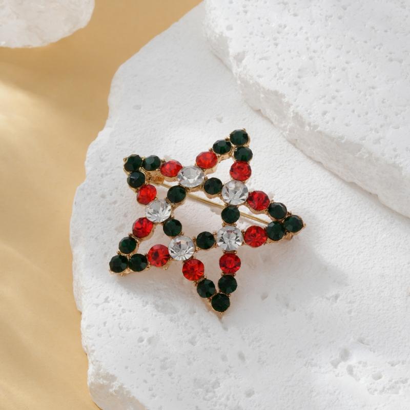 1PCS Exquisite Luxury Christmas Boots Elk Pentagram Colorful Zircon Brooch for Men Women Fashion Zircon Party Gift