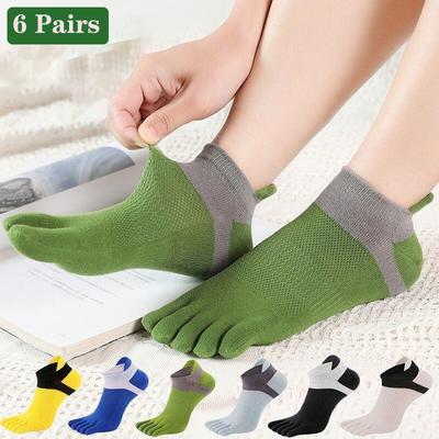 6 Pairs Toe Socks Men Cotton Striped Ankle Socks Sport Breathable Mesh Shaping Anti Friction No Show Short Sock With Five Finger
