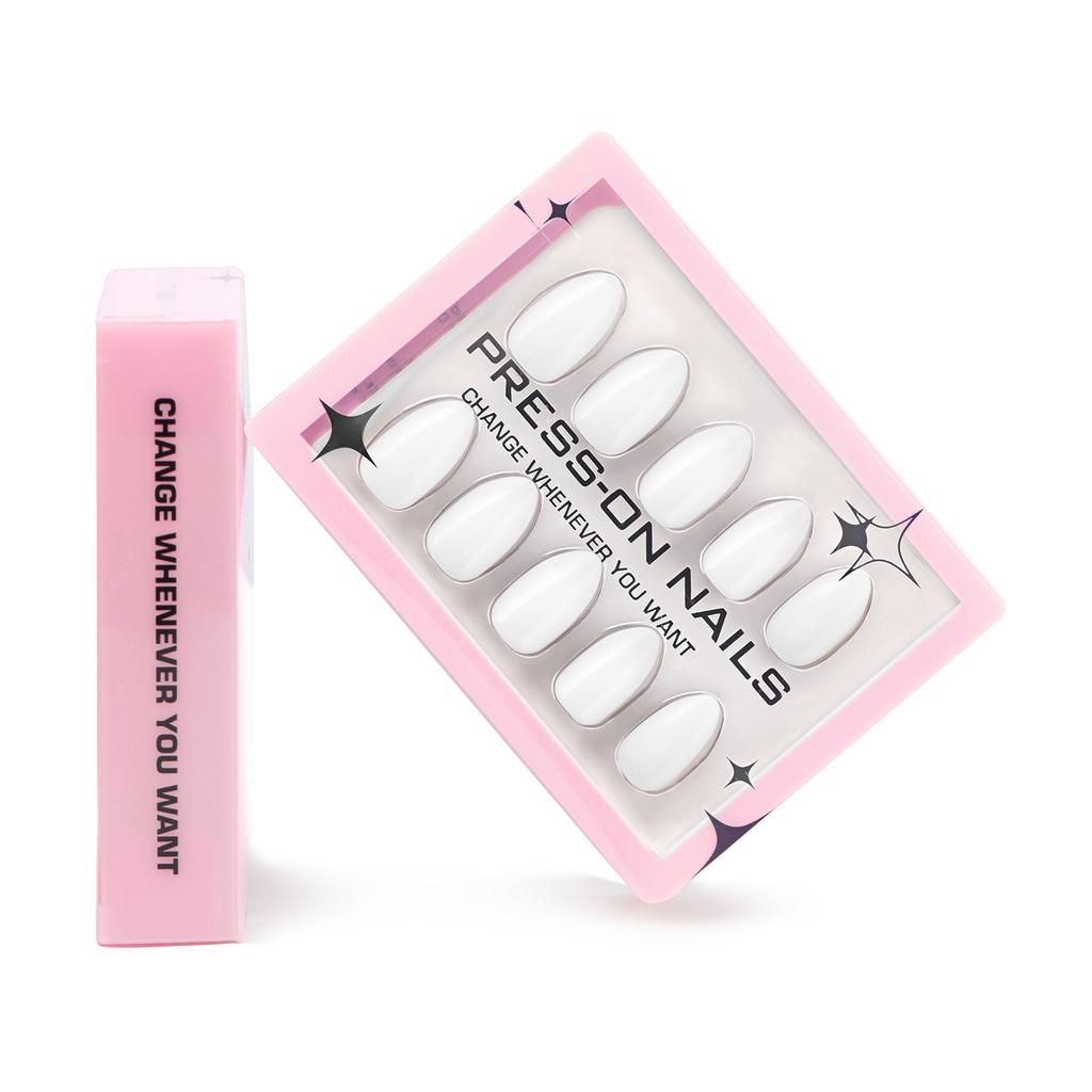 30PCS Simple Nude Almond Fake Nail with Jelly Glue Pure Color Press on Short Nail Full Cover Acrylic Wearable Gel Nail for Women