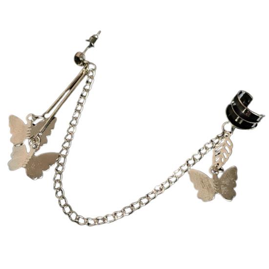 

1 шт., женские серьги-каффы из сплава 2 в 1, цепочка-бабочка, серьги-капельки