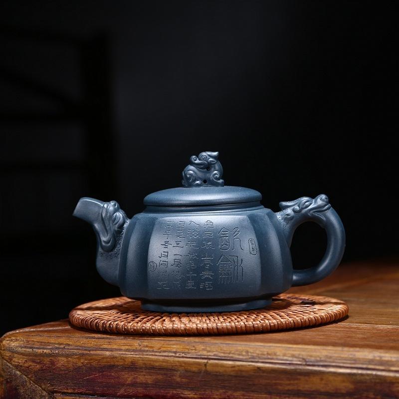 

280 мл чайник ручной работы из фиолетовой глины Исин, квадратный чайник ручной работы из сырой руды, лазурный глиняный чайник, китайский чайный сервиз Цзыша, посуда для ча