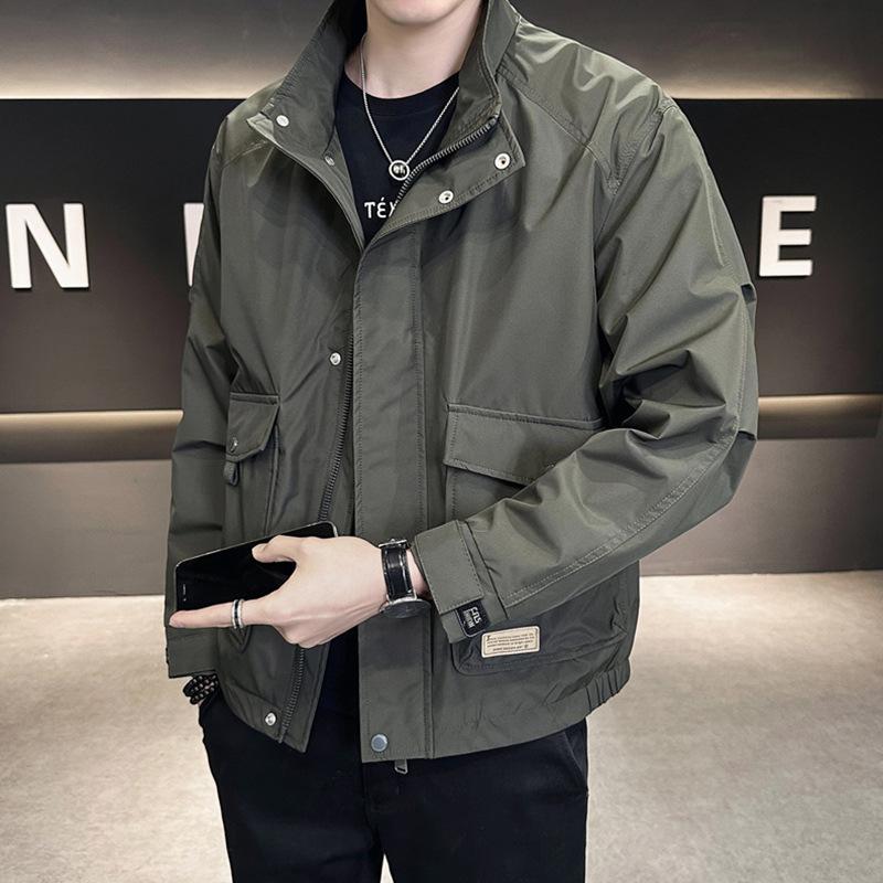 

Jacket Men s Spring and Autumn New Loose Stand Collar Large Pocket Working Jacket Charge Men s Top M