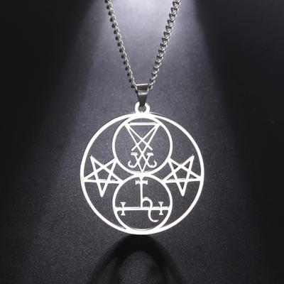 Collier Pendentif Double Sceau Lucifer Lilith Pentagramme Satanique Amulette Acier Inoxydable Bijoux Gothiques