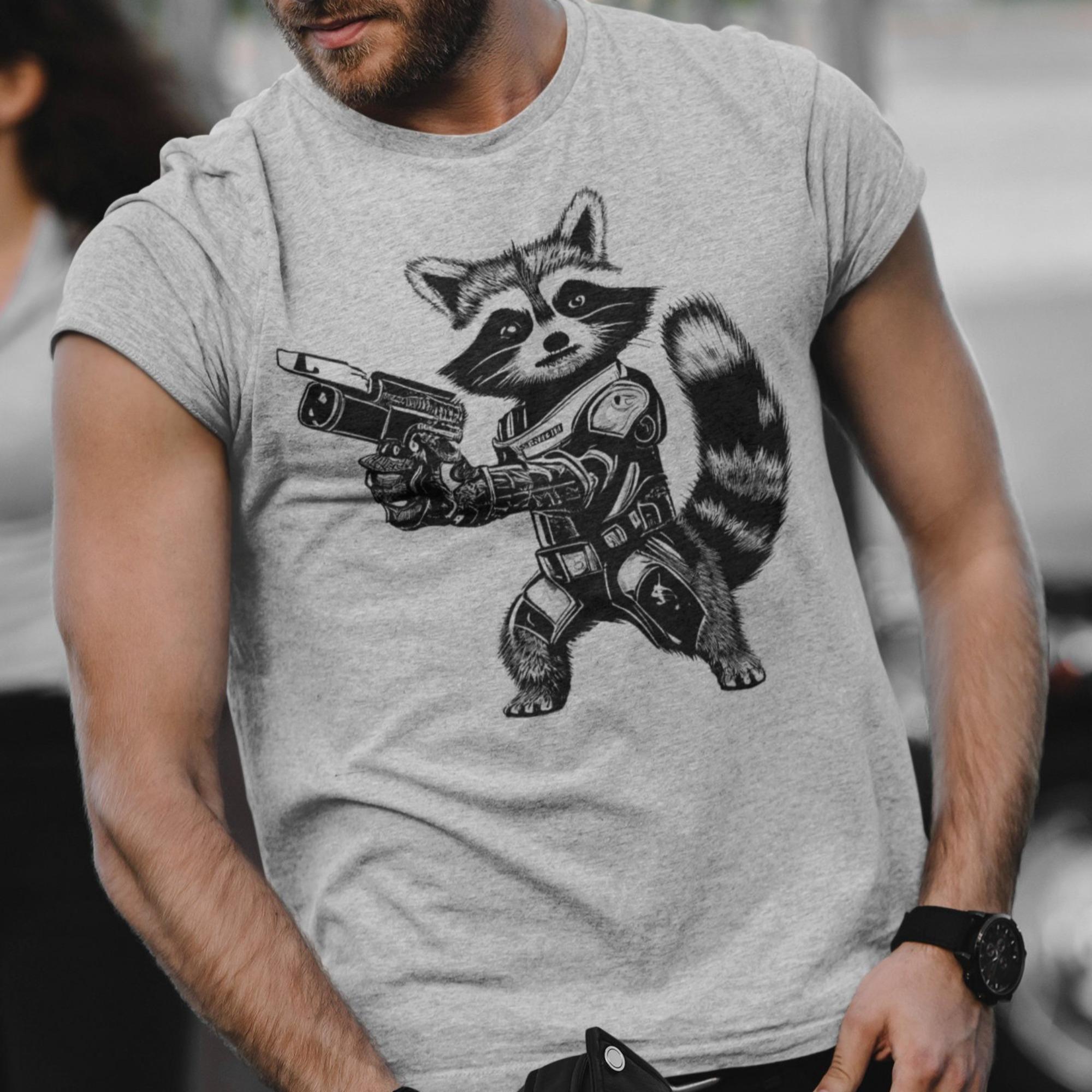 ZX Space Raccoon Gun TShirt Superhero Vintage Fan Unisex ONeck Tshirt Sweatshirt for Men Women Fashion Tee Summer Men Clothing S