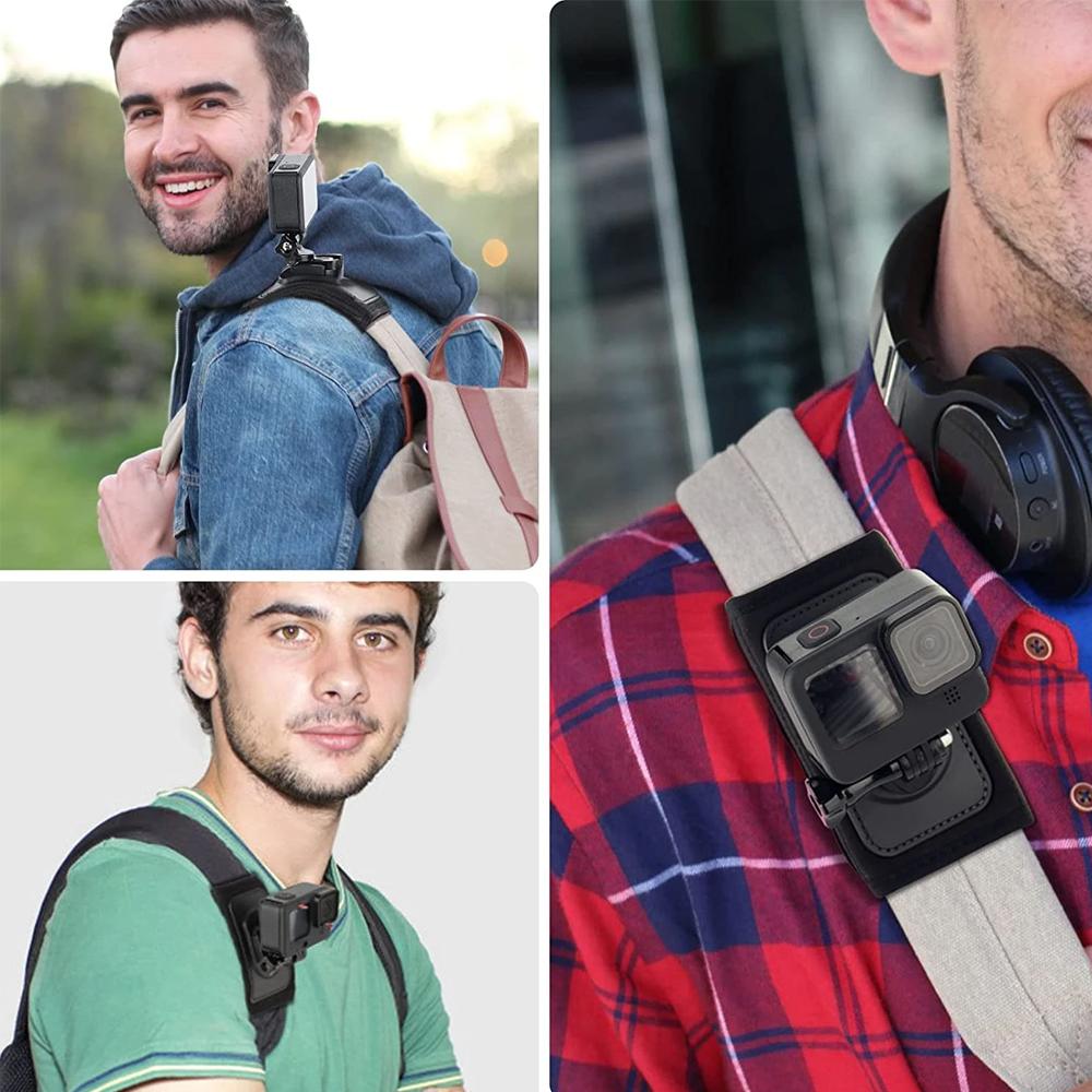 Backpack Shoulder Strap Mount Rotate Quick Release Holder For GoPro 13 12 11 10 9 8 SJCAM Insta360 AKASO DJI Osmo Action Camera