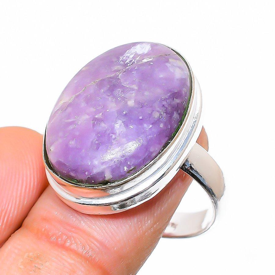 

Натуральный камень лепидолит, драгоценный камень, стерлинговое серебро 925 пробы, подарочное кольцо, размер 7,5 G7l11