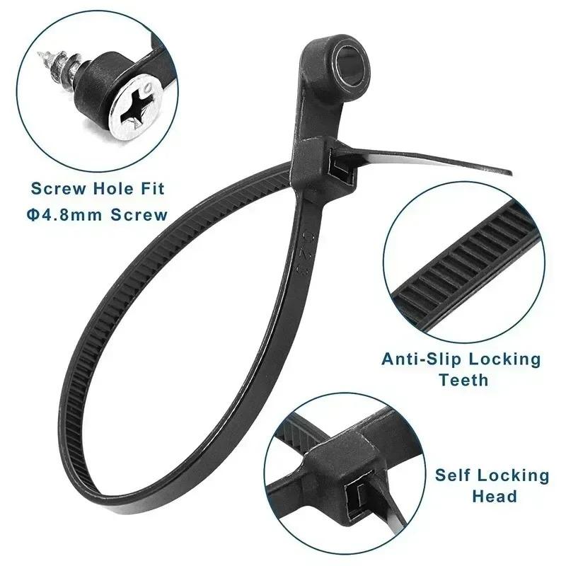 Screw Hole Cable Ties Fixed Head Reusable Nylon Straps Low Temperature Resistant Self Locking Fasteners for Outdoor Home Office