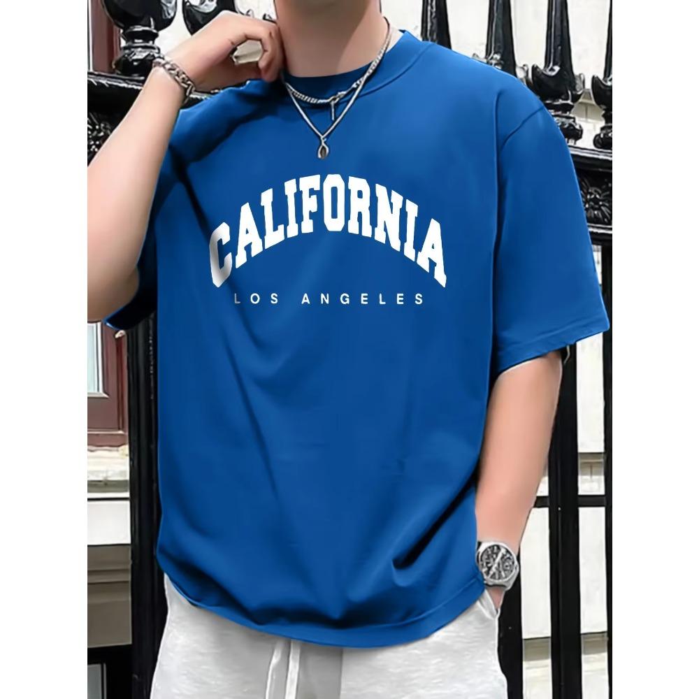 Summer Men's 100% Pure Cotton Casual Loose Fit Plus CALIFORNIA Printed Sports Comfortable Round Neck Short Sleeved T-shirt Top
