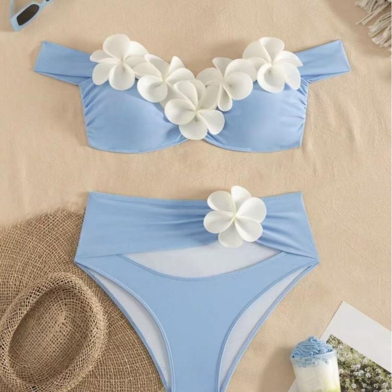 Neues Blumen-Tube-Top Europäisches und Amerikanisches Anzug Sexy Mehrfarbiger Bikini Geteilter Badeanzug Blüten Blätter Meeresufer