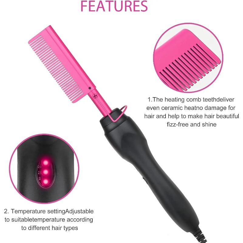 Hair Straightener Hot Comb Anti-Scald Beard Straightening And Curling Iron Portable Electric Press Comb For Wigs&Beard Heat Comb