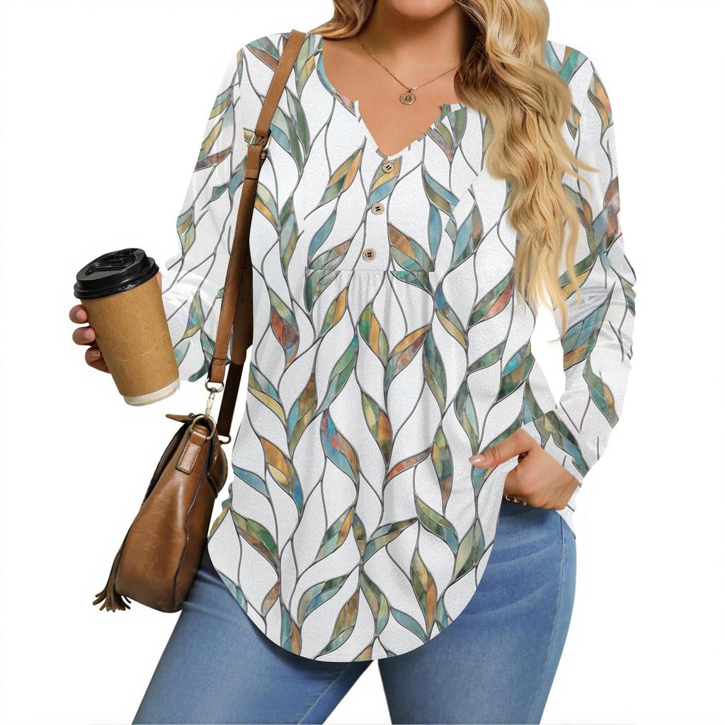Womens Plus Size Long Sleeve Shirts  V Neck Tunic Tops Basic Loose Fit Tee Tops