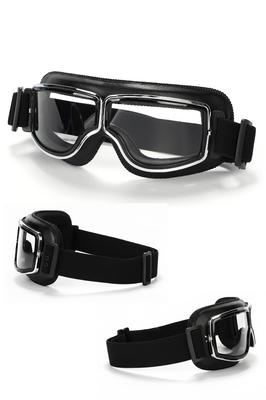MO FACTORY Motorcycle Goggles, Storage Bag & Anti-Fog Cloth, Vintage Design, Helmet Compatible, UV