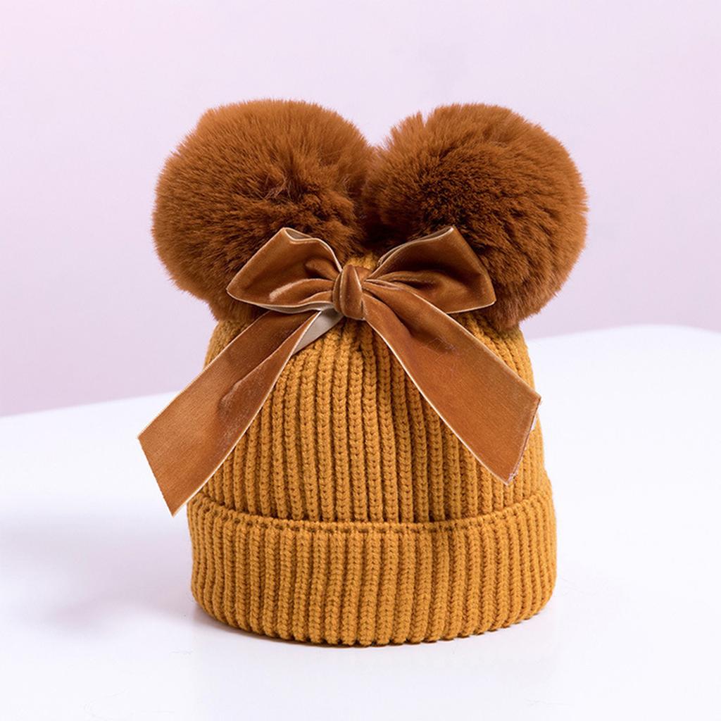 Double Ball Bow Cross-border Preferred Baby Hat Yarn Children's Hat Thickened Baby Hat Children's Knitted Hat