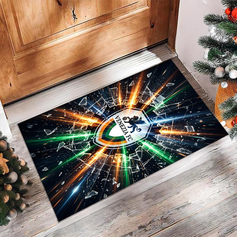 Venezia FC Football Print Crystal Velvet Rug, Comfortable Water Absorbent Non Slip Indoor Floor Carpet