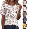 Damen Vintage Blumenmuster Henley Knopfleiste Kurzarm Baumwolle Leinen Hemd Bequem Lockerer Schnitt Klassischer Stil Oberteil