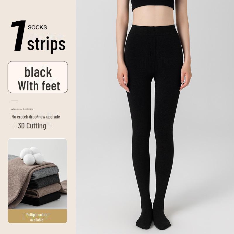 High Waist Tummy-Control Cotton Leggings for Women: Black, Slimming, Thick Fleece, Warm for Autumn/Winter, Tall Pantyhose Style.