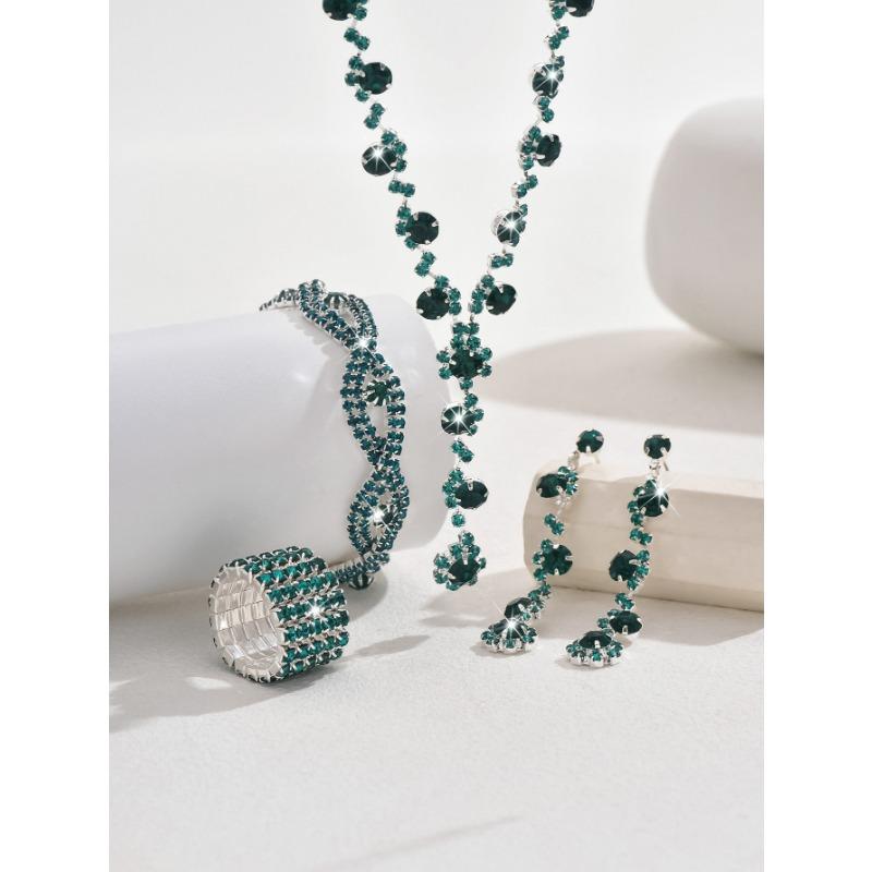 Modische Kristall-Strasssteine, Halsketten, Ohrstecker, Armbänder, dreiteilige Schmuckaccessoires, Hochzeitsaccessoires, vielseitige Bräute