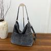 Vintage Denim Shoulder Bag Women's Large Capacity Messenger Bag Multi-pockets Satchel Adjustable Strap Ladies Crossbody Bag AVE