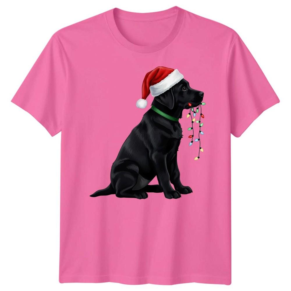 Black Labrador Dog Christmas Holidays Unisexs Unisexs Graphic Tee Santa Hat Lights