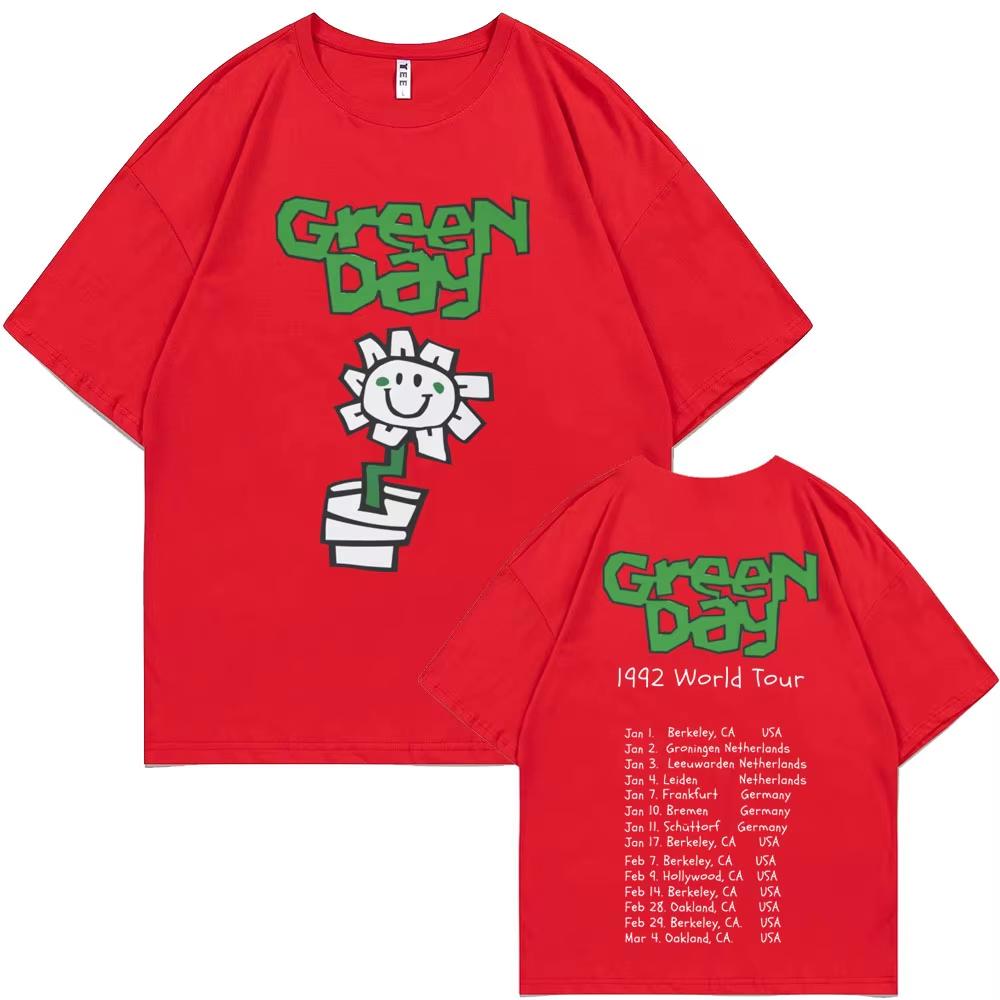 Best Famous Punk Band Green Day 1992 World Tour T Shirts Men's Vintage Gothic Rock Tshirt Women Cotton Oversized T-shirts