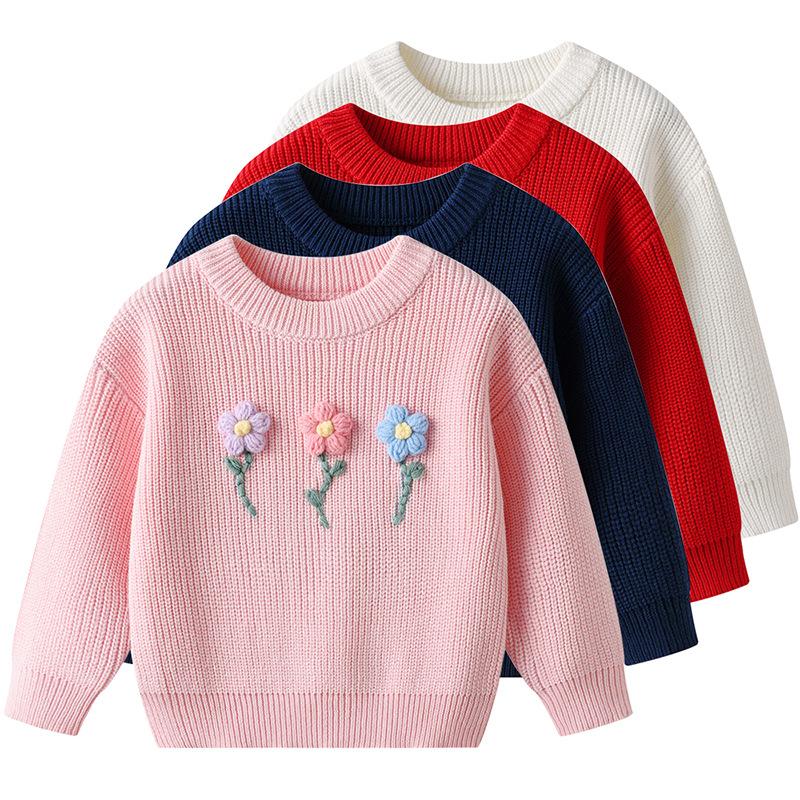 Hand-embroidered Flower DIYs Baby Pullover Bottoming Sweater Birthday Girl Sweater