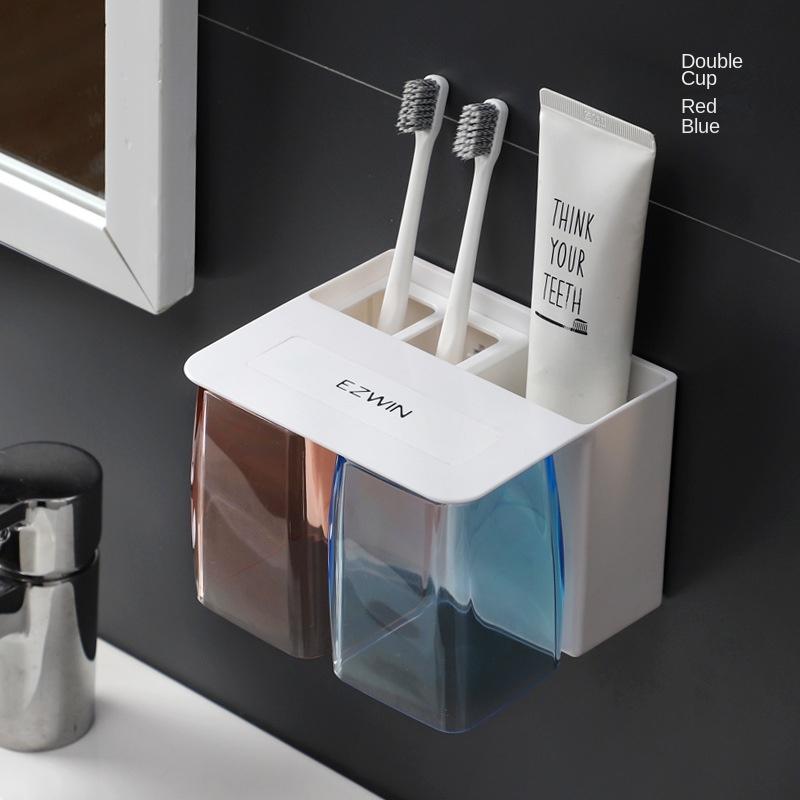 Simple Magnetic Mouthwash Cup Set for Home Wall-mounted Toothbrushing Cup Stand for Three-person Family Dental Cylinder