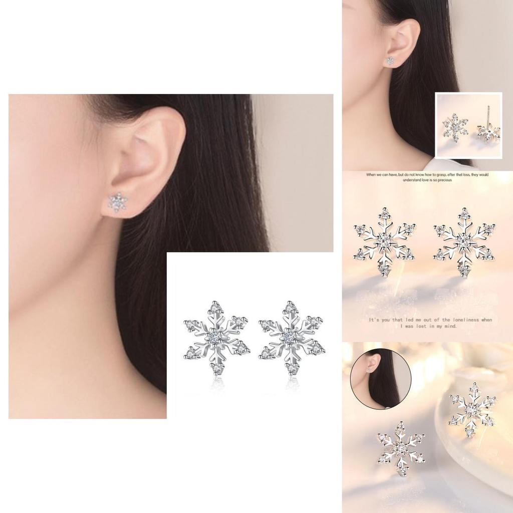 Silver Snowflake Stud Earrings Womens Girls Jewellery Xmas Gift Jewelry Elegant