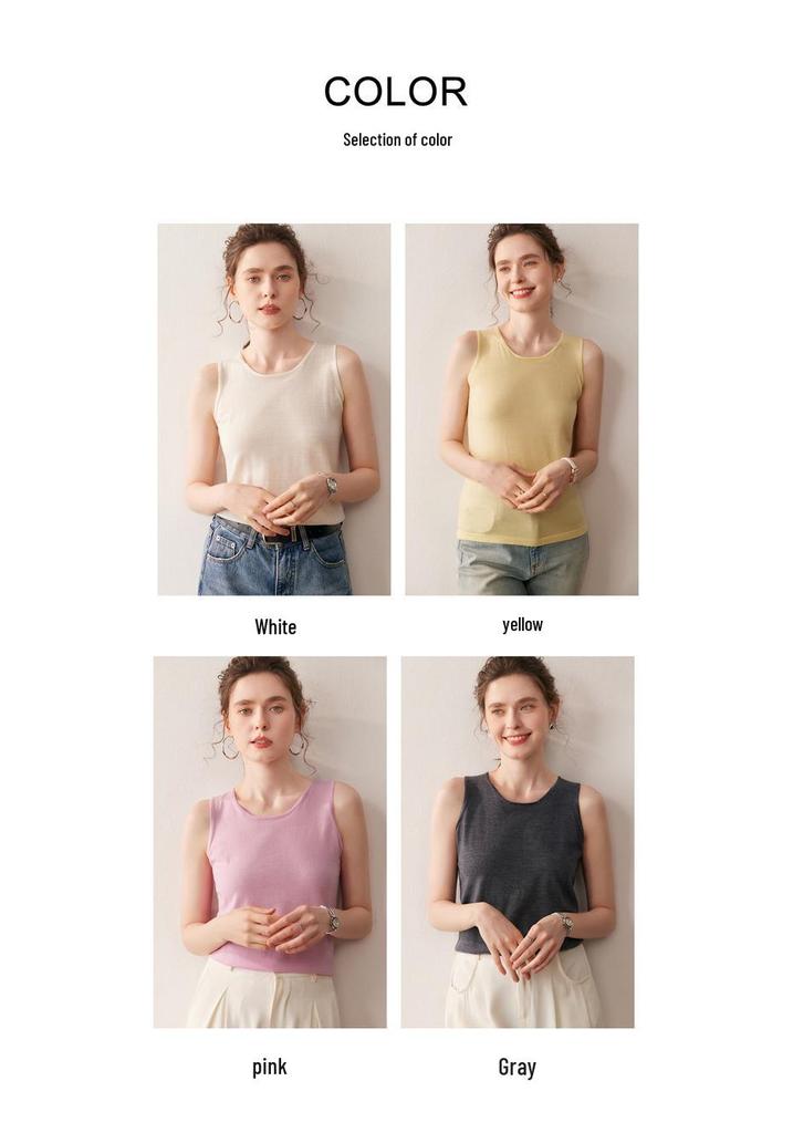 Yangzi 100% Pure Wool Solid Color Sleeveless U-Neck Women's Knit Camisole