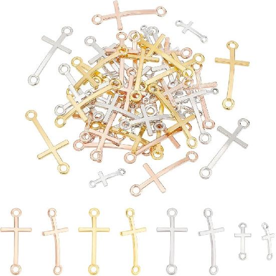 

PH PandaHall 48pcs Cross Pendant Links 4 Style Curved Cross Charms Double Loop Cross Links Slim Sideways Connector Charms for Easter DIY Bracelet