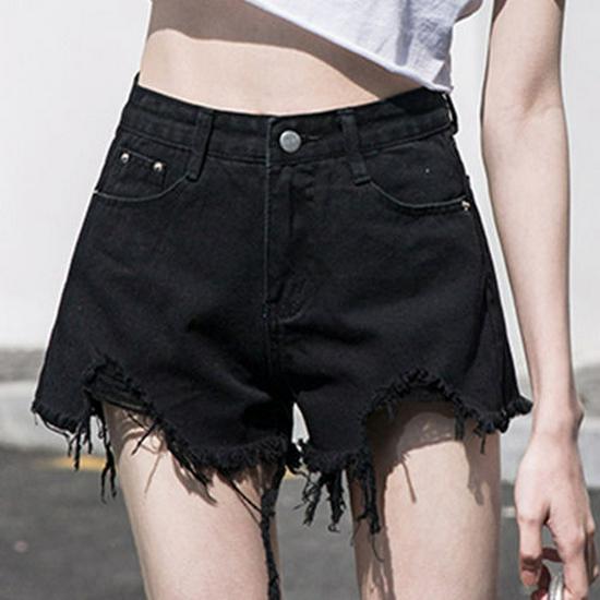 Women s High-Waisted Black-Gray Ripped Wide-Leg Frayed Hem Summer Shorts XL