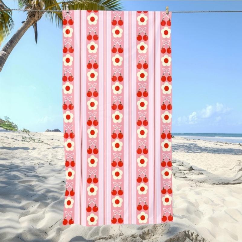 

1pc Ultra Soft, Quick Drying, and Highly Absorbent Beach Towel with Cherry and Flower Patterns, Suitable for Gym, Swimming W30*H60(CM)