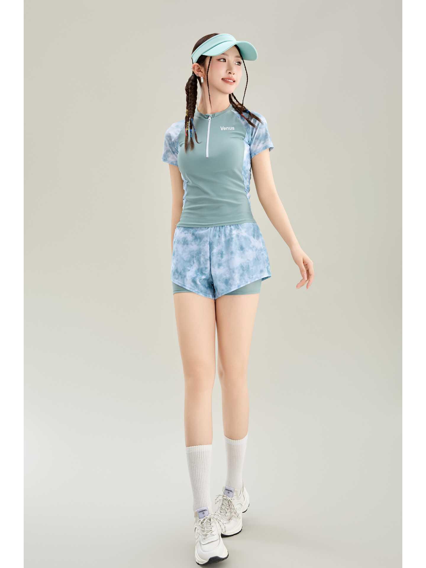 

Женский отбеливающий раздельный купальник 2025 с юбкой на завязках - Девичий стиль из четырех частей для отпуска на горячих источниках L (100-110 jin) синий