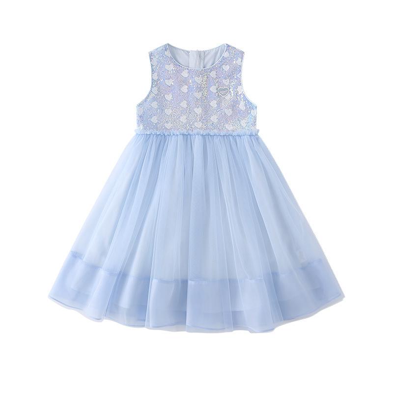 

Модное платье для девочек 2025 года, летнее детское сетчатое милое платье 140cm синий