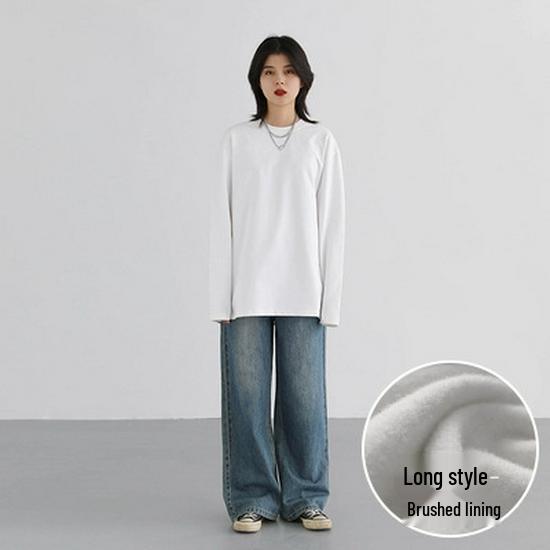 

CHICVEN Women s Versatile Long Sleeve Solid White T-Shirt, Round Neck, Brushed Base Layer for Winter 2025 Large белый