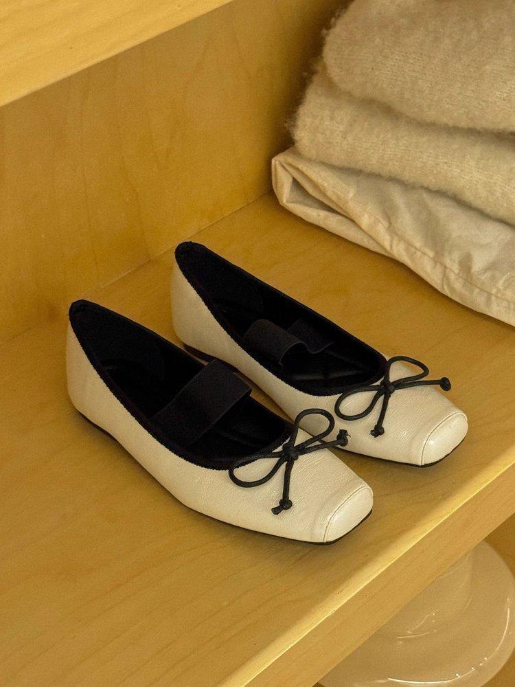 

Oreo Молочный Муж Стучать Мягкий Восковой Белый Бант Мэри Джейн Одиночная Обувь Женская 2025 Весна Квадратный Носок Балетки 40