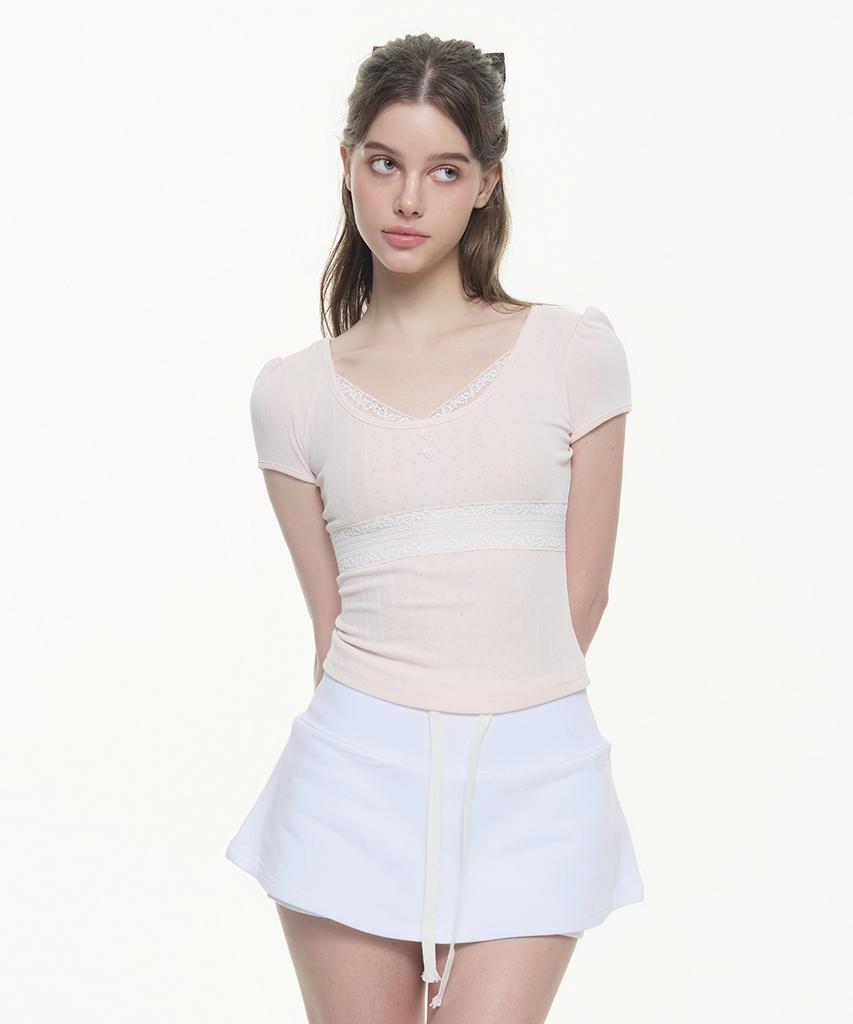 WHISFAIRY Love Scene Lace Tee - Pink