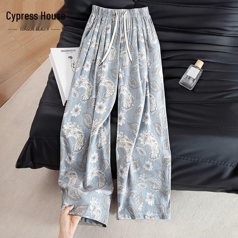 Women s Lyocell Blend Loose Wide-Leg Drawstring Printed Casual Pants M