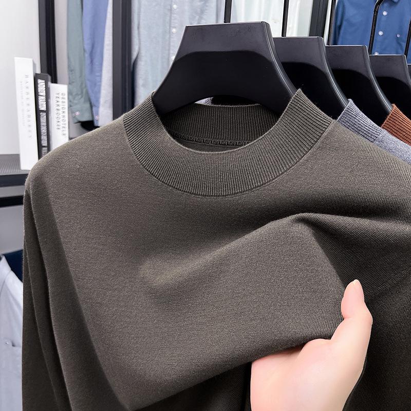 Men s Autumn/Winter Wool & Silk Blend Knit Sweater - Half-High Collar L