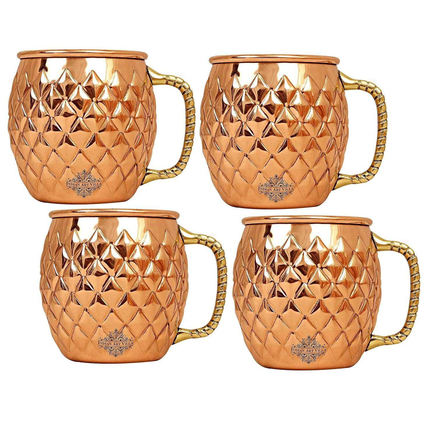 

Кружка для пива Московский мул из чистой меди, круглой формы, с чеканным дизайном бриллиант , лучшая для пивных коктейльных вечеринок, барная посуда, объем - 600 мл, набор из 4 штук