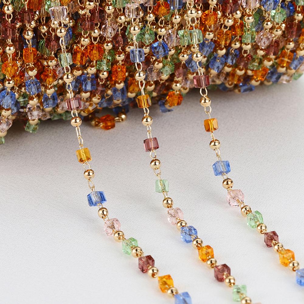 1Meter KC Gold Cuboid Cube Beads Chains Bohemian Necklace Chain for Choker Bracelets Handmade Jewelry Making DIY Accessories