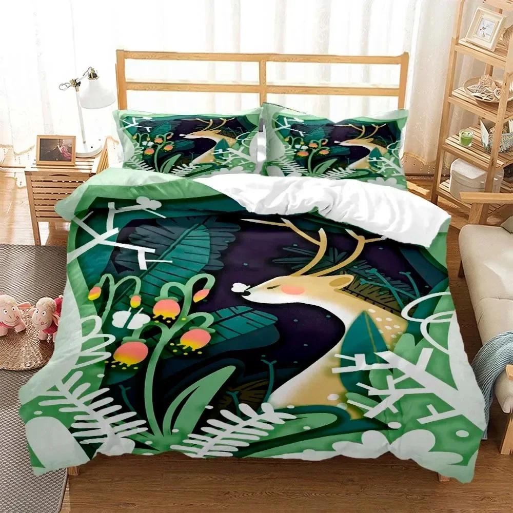 Forest Deer Digital Comfortable Duvet Quilt Cover Pillowcase Bedding Set Children Bedroom Decoration Home Textile