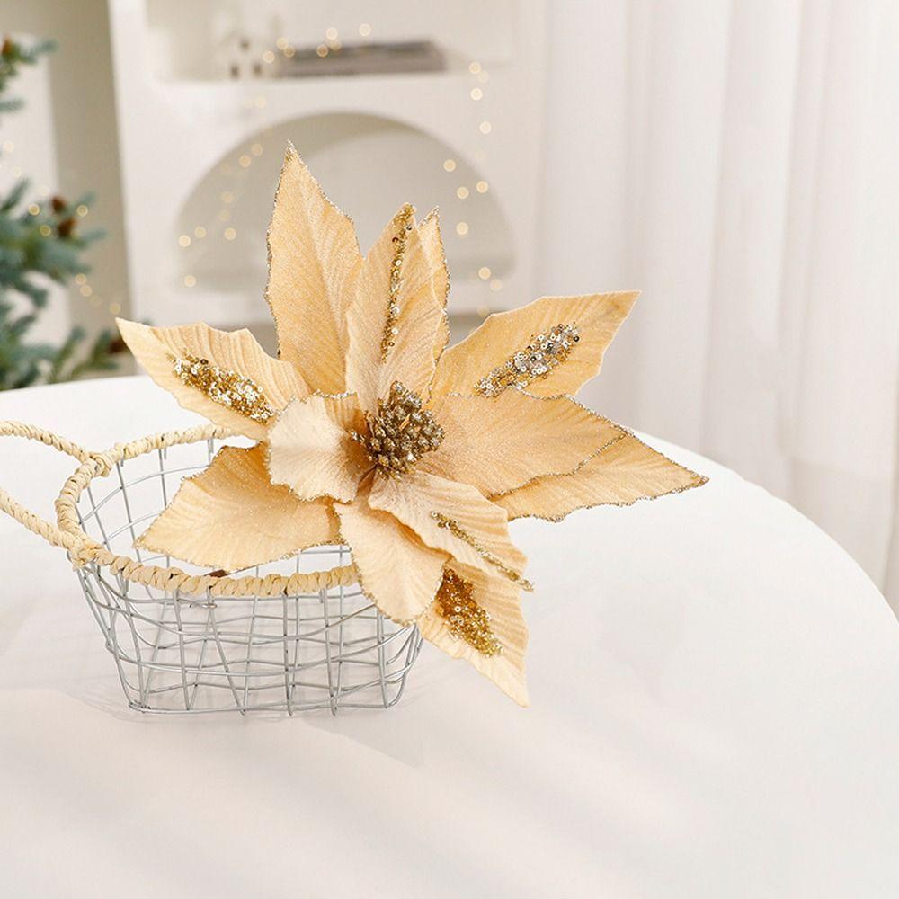 26cm Christmas Glitter Velvet Flower Large Sequins Artificial Poinsettia Flower Simulation DIY Christmas Tree Ornaments