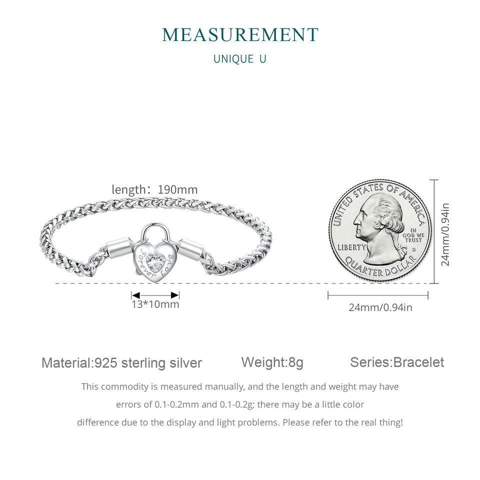 BAMOER 925 Sterling Silver serce zamek klamra podstawowa bransoletka powlekana platyną piękna biżuteria na prezent dla kobiet Charms DIY