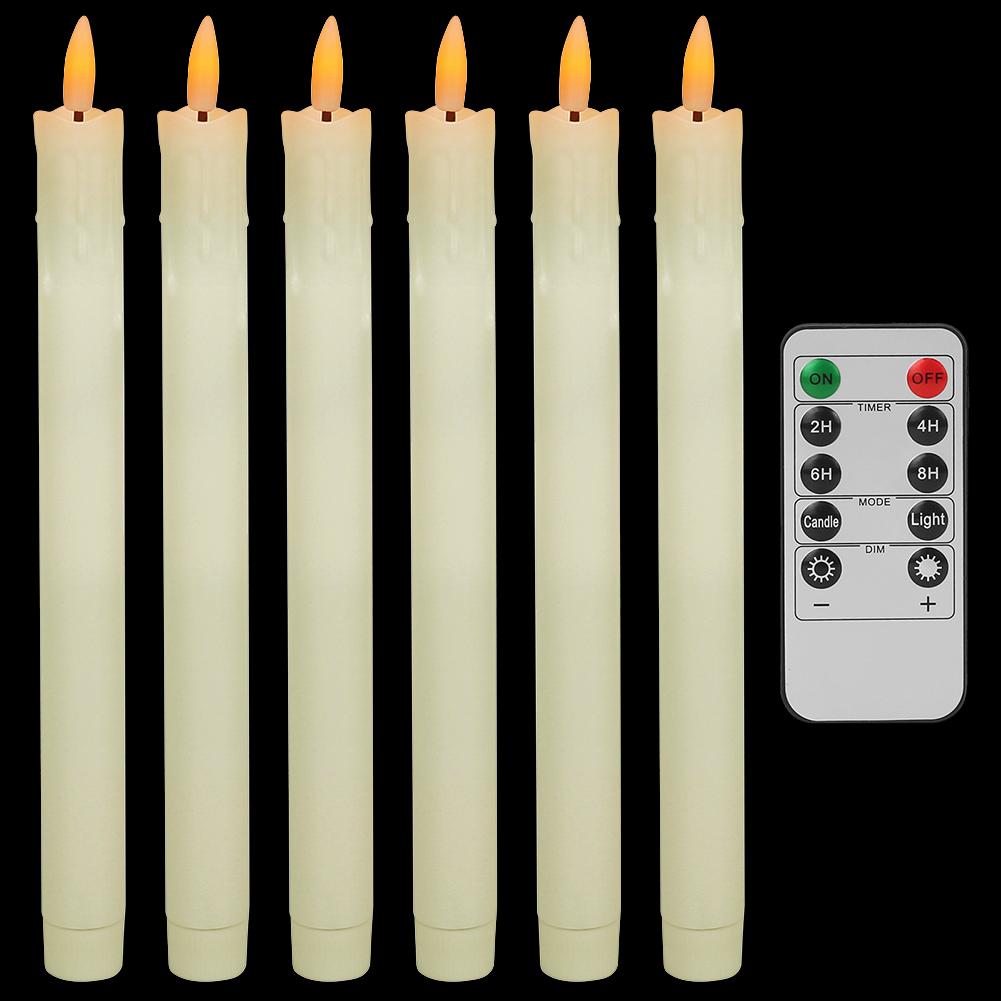 6PC/Set Flameless LED Taper Candles 10.6" Dripless Battery Operated Electronic Window Candle for Halloween Christmas Decor